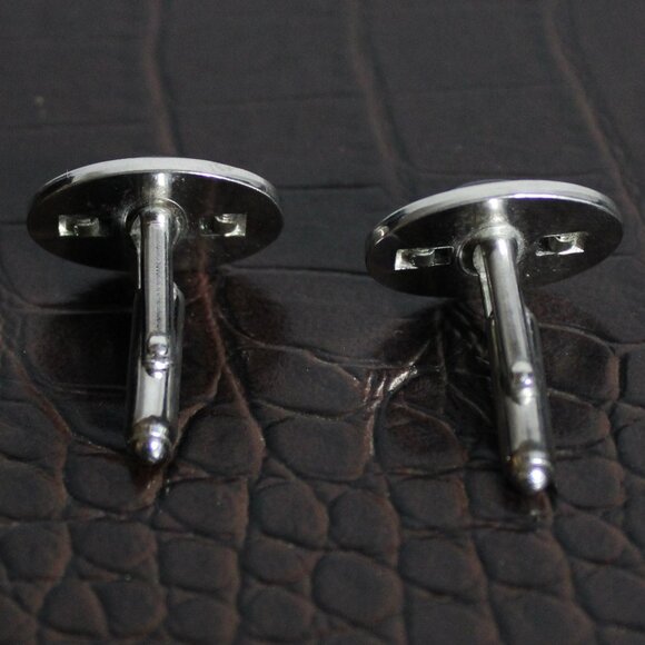 1960s Anson Black Onyx Cuff Links Textured Silver Tone Metal Vintage - Picture 10 of 10